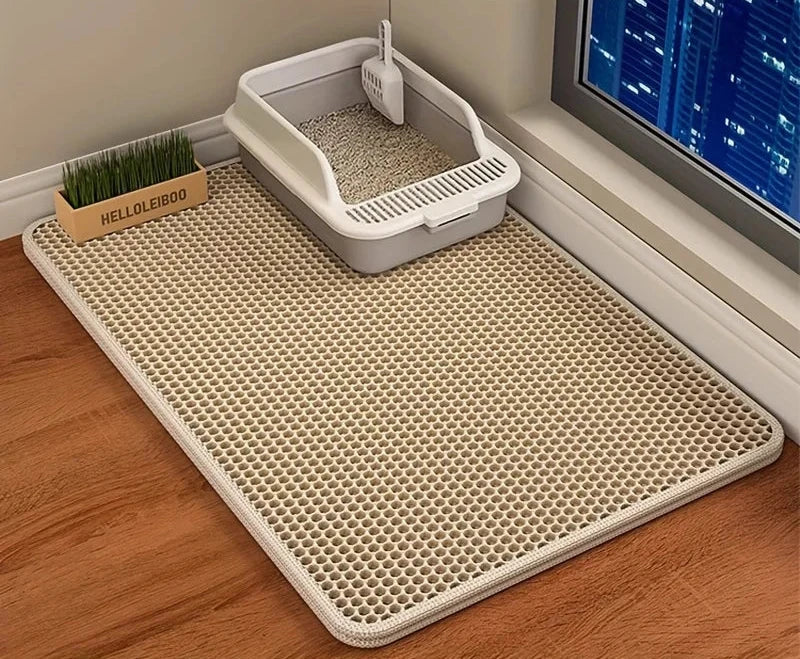 Tapis Litière Chat Double Couche Moka - Anti-Dispersion Nid d'Abeille