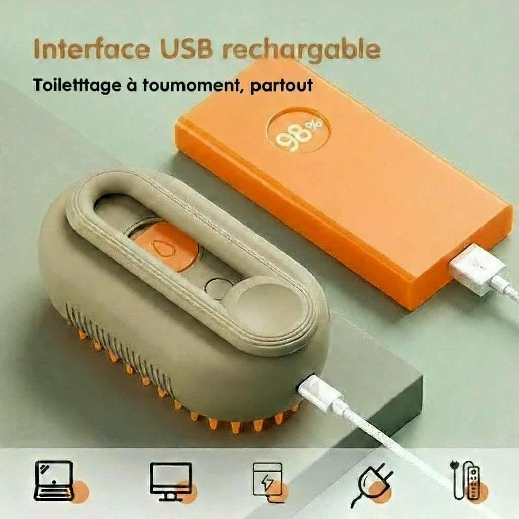 Brosse de Toilettage Anti-Poils Moka - Autonettoyante 3-en-1