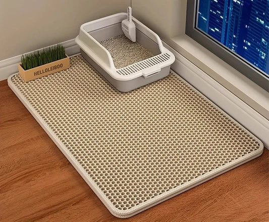 Tapis Litière Chat Double Couche Moka - Anti-Dispersion Nid d'Abeille